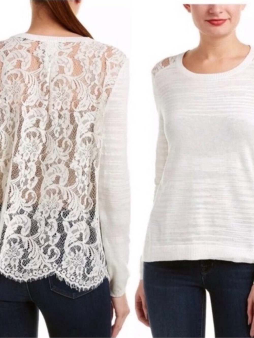 Cabi Sophia ivory lace back light weight sweater top XS